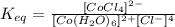 K_{eq}=\frac{[CoCl_4]^{2-}}{[Co(H_2O)_6]^{2+}[Cl^-]^4}
