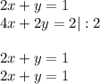 2x+y=1 \\4x+2y=2|:2\\\\&#10;2x+y=1\\&#10;2x+y=1\\&#10;
