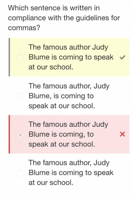 Which sentence is written in compliance with the guidelines for commas?  the famous author, judy blu