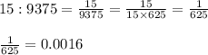 15:9375=\frac{15}{9375}=\frac{15}{15\times625}=\frac{1}{625}\\\\\frac{1}{625}=0.0016