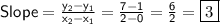 \sf Slope = \frac{y_2-y_1}{x_2-x_1} = \frac{7-1}{2-0} = \frac{6}{2} =\boxed{3}