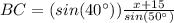 BC=(sin(40\°))\frac{x+15}{sin(50\°)}