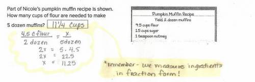 Part of nicole pumpkin muffin recipe is shown. how many cups of flour are needed to make 5 dozen muf