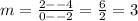 m=\frac{2--4}{0--2}=\frac{6}{2} =3