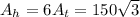 A_h = 6A_t = 150\sqrt{3}