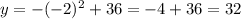 y = -({-2})^2 + 36 = {-4} + 36 = 32