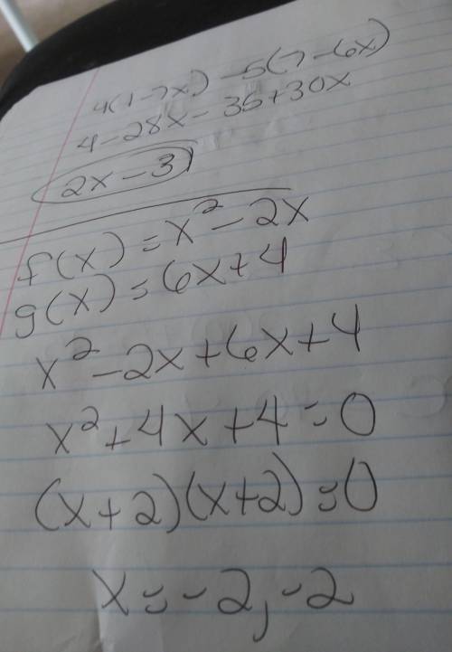 If f(x)= x^2-2x and g(x)=6x+4, for which value of x does (f+g)(x)=0