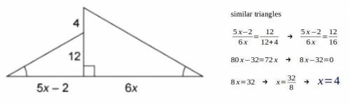 The two triangles are similar. what is the value of x?  enter your answer in the box. x = ? ?