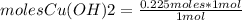 moles Cu(OH)2=\frac{0.225moles*1mol}{1 mol}
