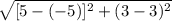 \sqrt{[5-(-5)]^{2}+(3-3)^{2}}