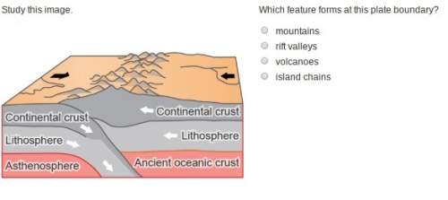 Study this image. which feature forms at this plate boundary? mountains rift valleys volcanoes isla
