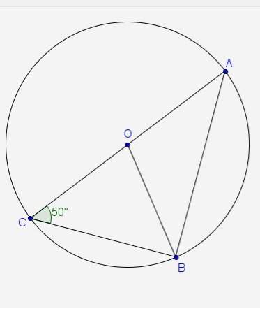 In the diagram, `bar(ac)` is a diameter of the circle with center o. if m`/_acb` = 50°, what is m`/_
