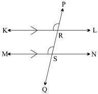 Chelsea drew two parallel lines kl and mn intersected by a transversal pq, as shown below: which th