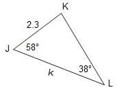 Which measures are accurate regarding triangle jkl? check all that apply.m∠k = 84°m∠k = 94°k ≈ 3.7