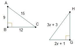 For the triangles to be congruent by hl, what must be the value of x?