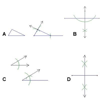 Which construction shows copying an angle? a) b) c) d)