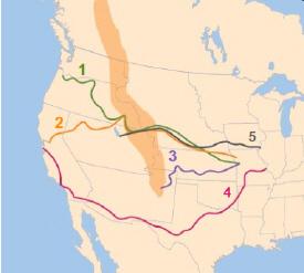 Study the map below. which number corresponds to the oregon trail? 1 2 4 5