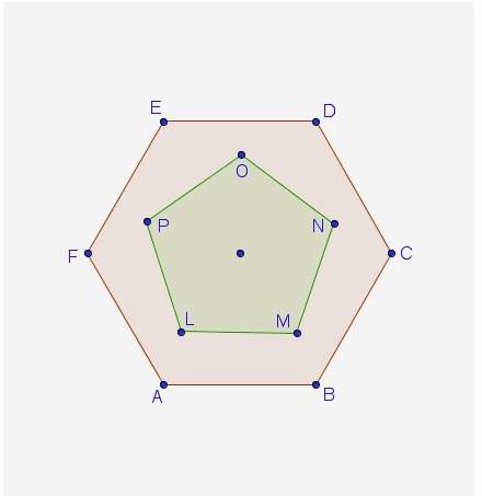 Aregular pentagon shares a common center with a regular hexagon. if `bar(lm)` || `bar(ab)`, across h