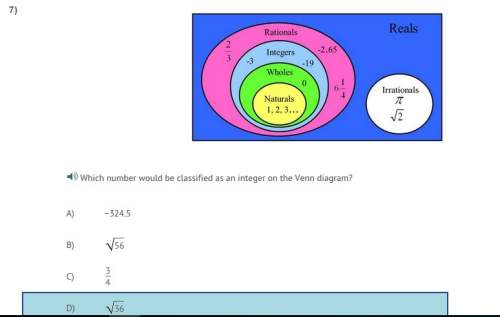 Which number would be classified as an integer on the venn diagram? a) −324.5 b) 56 c) 34 d) 36 i