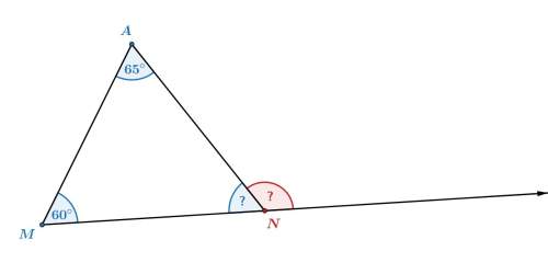 1) what is the measure of the exterior angle, ∠uvw ? 2) in triangle man, what is the measure of the