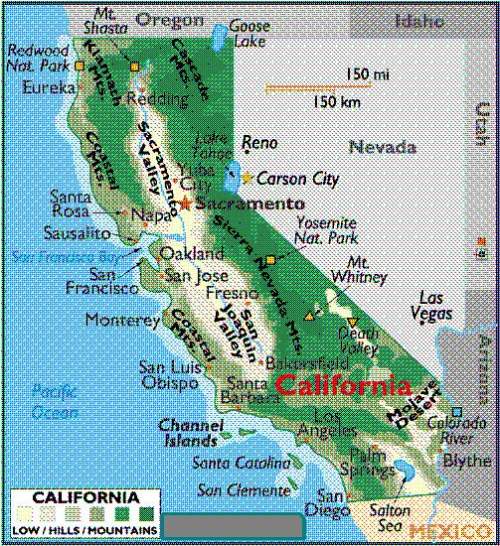 Name one mountain range located in california.