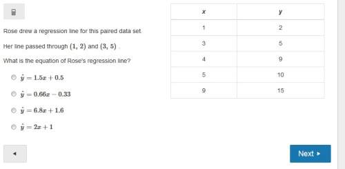 Rose drew a regression line for this paired data set. her line passed through (1, 2) and (3, 5) . wh
