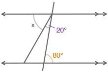 What is the measure of angle x? 60 degrees 70 degrees 80 degrees 100 degrees