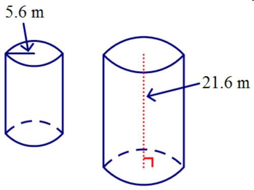The two cylinders are similar. if the ratio of their surface areas is 9/1.44 find the volume of each