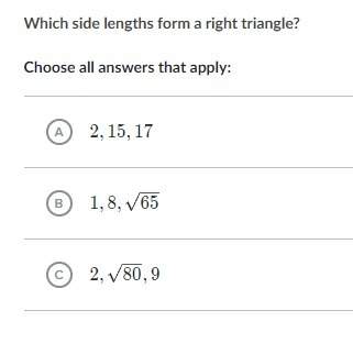 Which side lengths form a right triangle?
