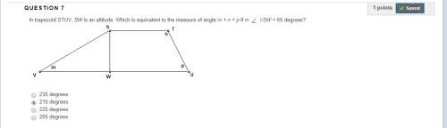 Ntrapezoid stuv, sw is an altitude. which is equivalent to the measure of angle m + n + p if m angle