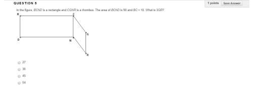 In the figure, bcnd is a rectangle and cgnr is a rhombus. the area of bcnd is 90 and bc = 10. what i