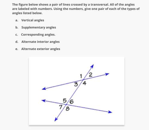 The figure below shows a pair of lines crossed by a transversal. all of the angles are labeled with