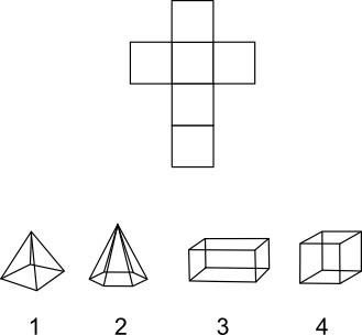 Anet and four figures are shown: a net is shown on top. the net consists of 6 identical squares. th