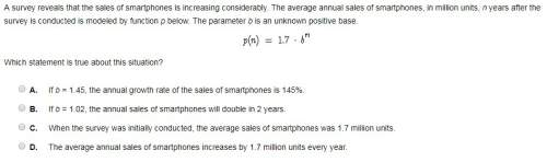 Asurvey reveals that the sales of smartphones is increasing considerably. the average annual sales o
