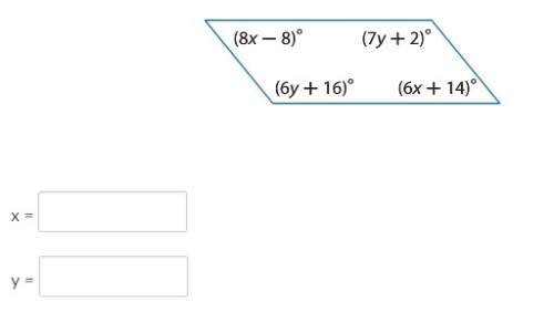 Find x and y so that the quadrilateral is a parallelogram. enter your answers as numbers.