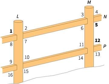 Afence on a hill uses vertical posts l and m to hold parallel rails n and p. if m∠1 = 6x and m∠12 =
