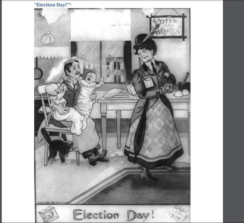Is the cartoon “election day” in support of or in opposition to women’s suffrage? how can you tell?