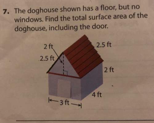 The doghouse shown has a floor, but no windows. find the total surface area of the doghouse, includi