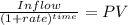 \frac{Inflow}{(1 + rate)^{time} } = PV
