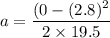 a=\dfrac{(0-(2.8)^2}{2\times 19.5}