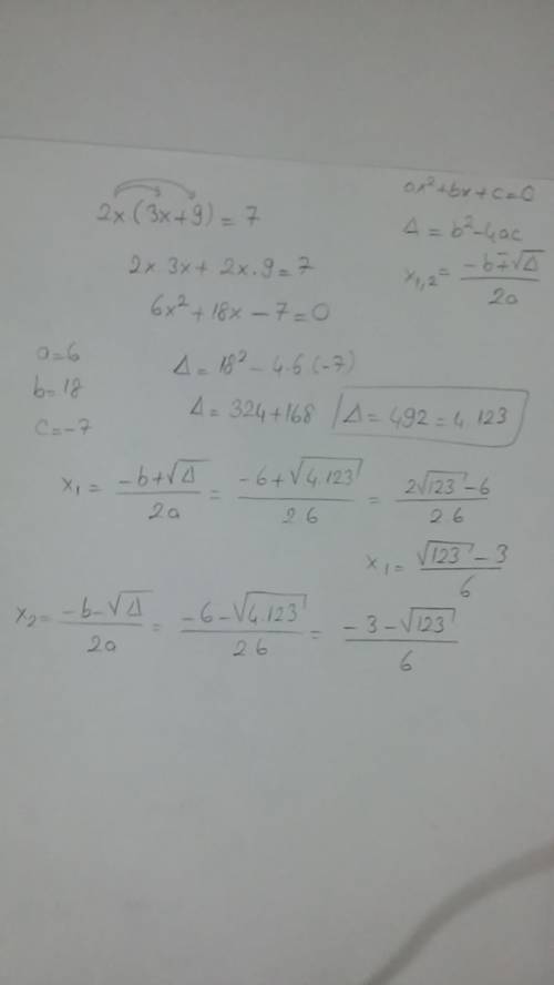 What would this be i need  2x(3x+9=7