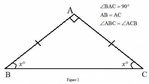 Triangle abc is an isosceles right triangle. what is the measure of a base angle?  90 °