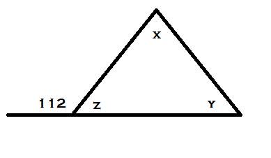 Triangle abc has an exterior angle with measure 112 degrees. which of the following could not be the