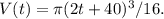 V (t) = \pi (2t + 40) ^ 3/16.