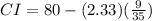 CI=80-(2.33)(\frac{9}{35})