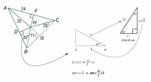 Point h is the incenter of triangle abc. find bd. a. 7.5 b. 8.5 c. 9.2 d. 9.7