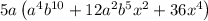 5a\left(a^4b^{10}+12a^2b^5x^2+36x^4\right)
