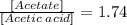 \frac{[Acetate]}{[Acetic\;acid]} = 1.74