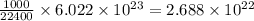 \frac{1000}{22400}\times 6.022\times 10^{23}=2.688\times 10^{22}