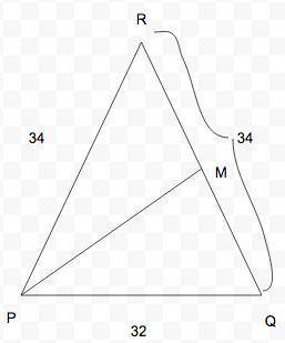 In $\triangle pqr$, we have $pq = qr = 34$ and $pr = 32$. point $m$ is the midpoint of $\overline{qr